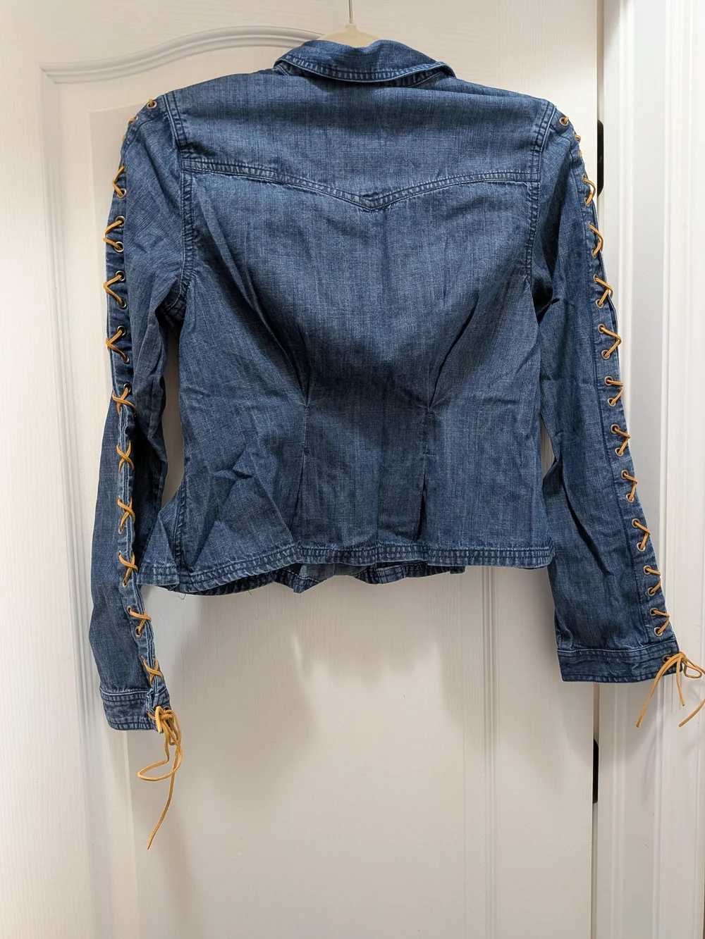 Free People Lala Denim Lace-Up Long Sleeve Jacket - Dark Wash - Picture 2 of 2